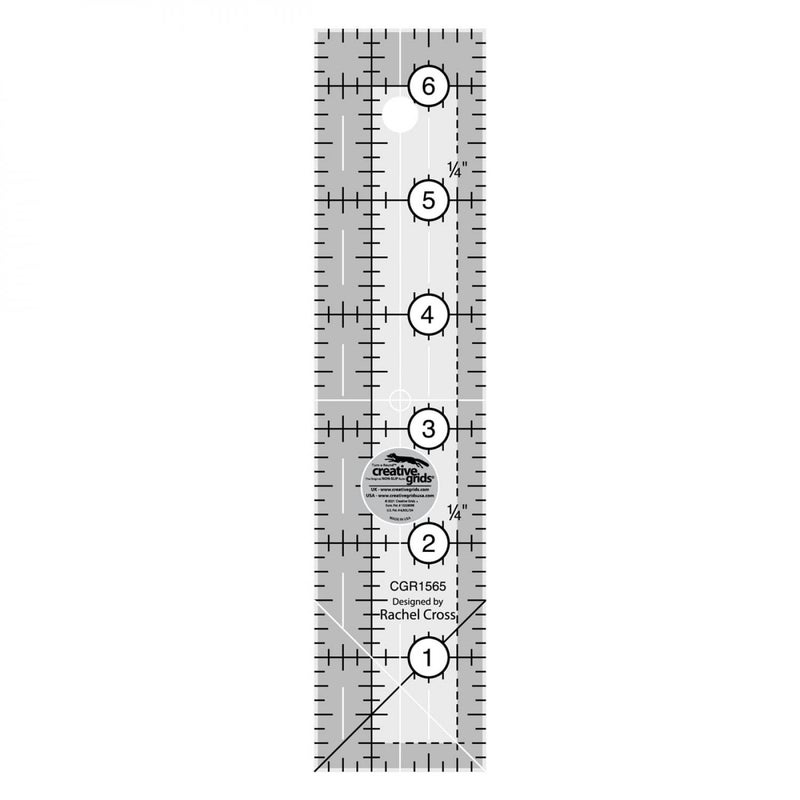 Creative Grids Quilt Ruler 1-1/2in x 6-1/2in Rectangle â€“ CGR1565 â€“ Made in USA, Non-Slip Grip Acrylic Quilting, Sewing, Crafting, Patchwork Ruler for Measuring & Cutting Fabric - Image 1